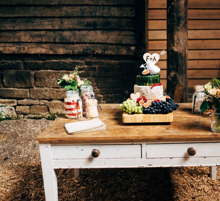 Cheese Tower Wedding Cake | Outdoor Ceremony & Rustic Wedding at Patricks Barn, Sussex | Dale Weeks Photography | Love Filmed