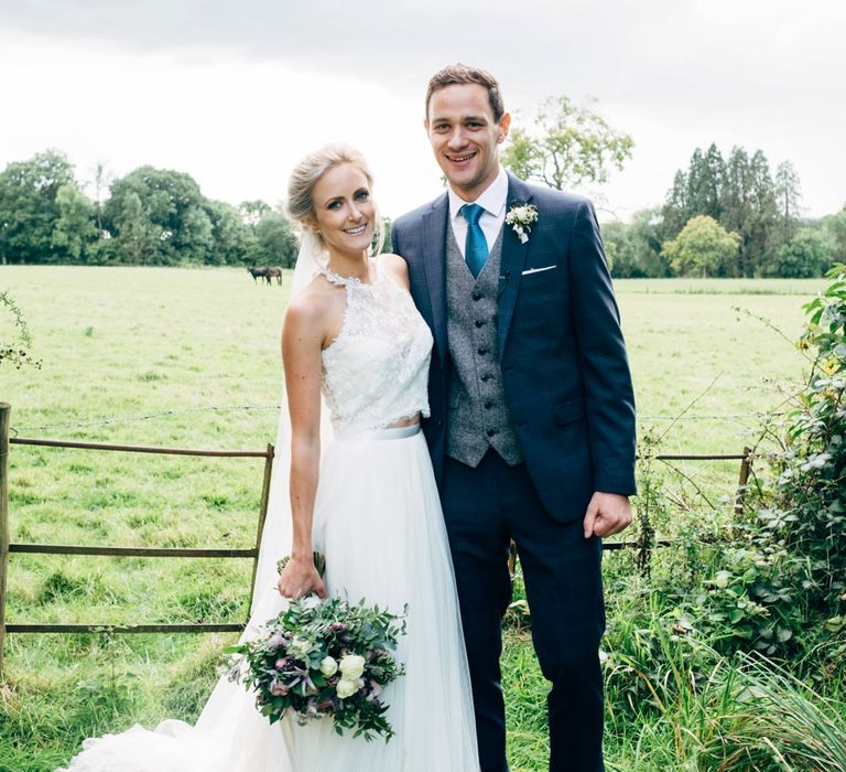 Bride in Watters Peyton Top & Gracia Skirt Bridal Separates | Groom in Next Suit | Rustic Wedding at Patricks Barn, Sussex | Dale Weeks Photography | Love Filmed