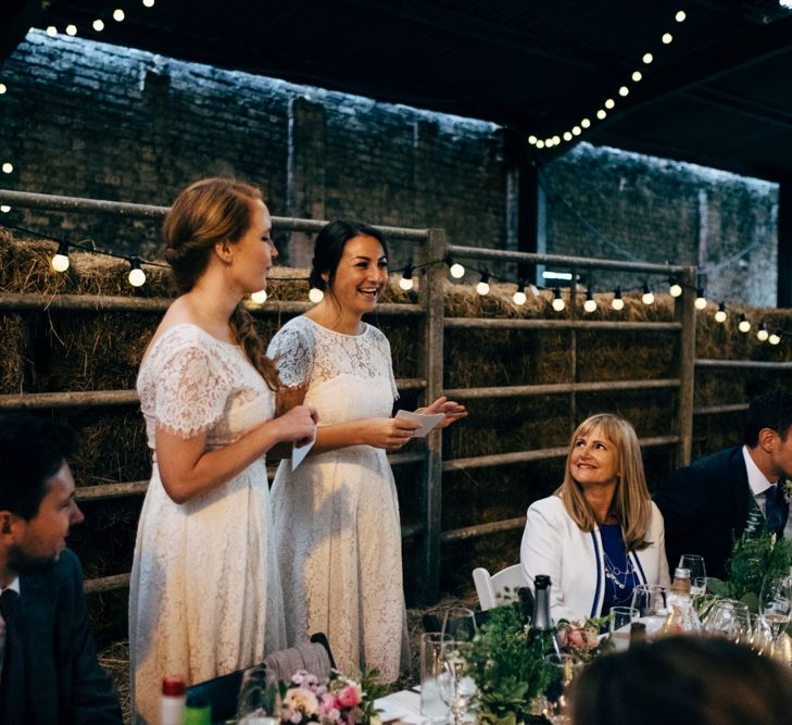 Bridesmaids in White Marks and Spencer Bridesmaid Dresses | Rustic Wedding at Patricks Barn, Sussex | Dale Weeks Photography | Love Filmed