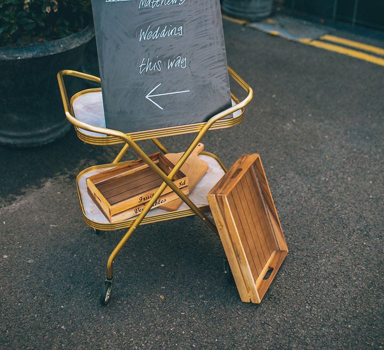 vintage Hostess Trolley & Chalkboard Wedding Sign