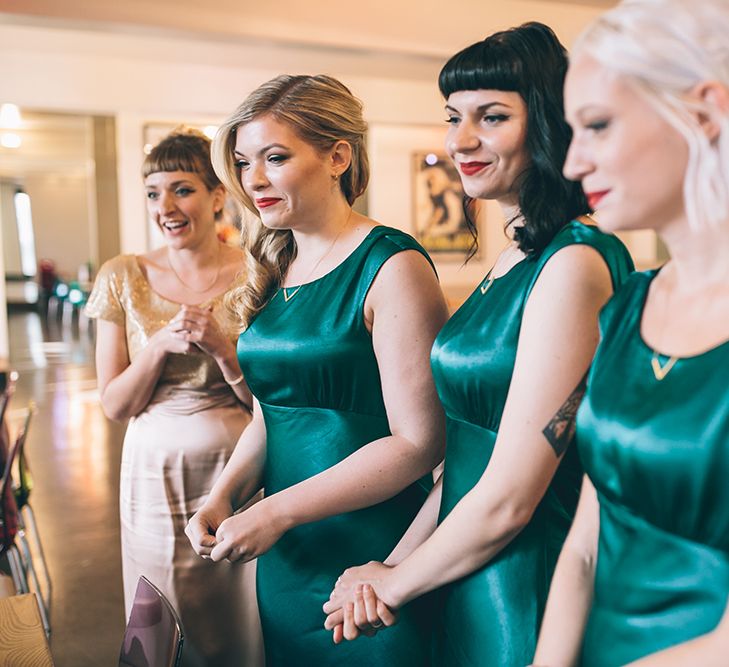 Bridesmaids in Forest Green Ghost Dresses