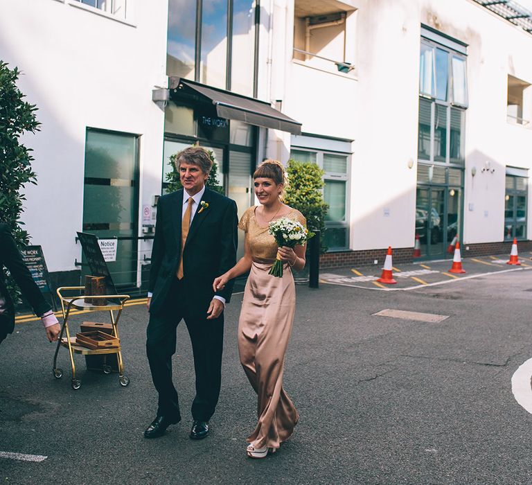 Bridal Entrance in Bespoke Gold Wedding Dress