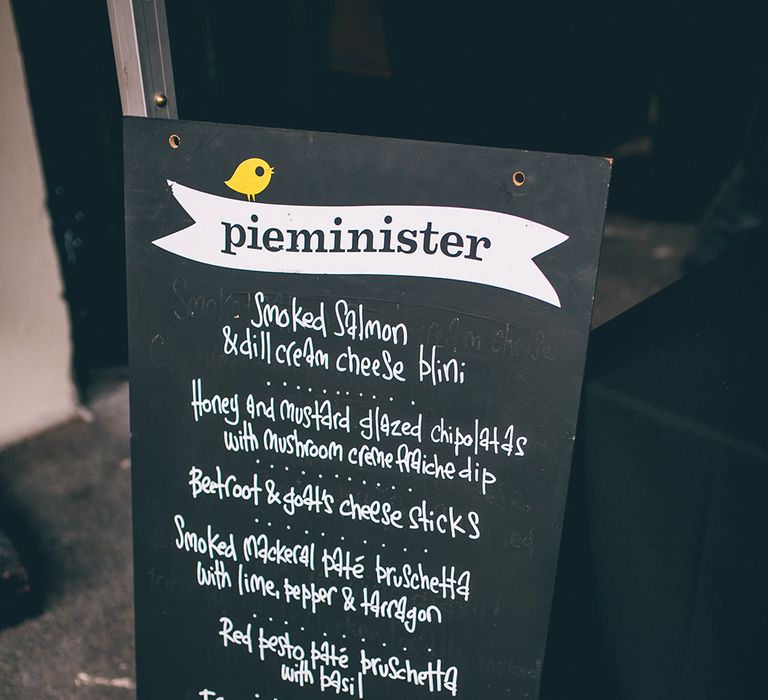 Blackboard Pieminister Menu Wedding Sign