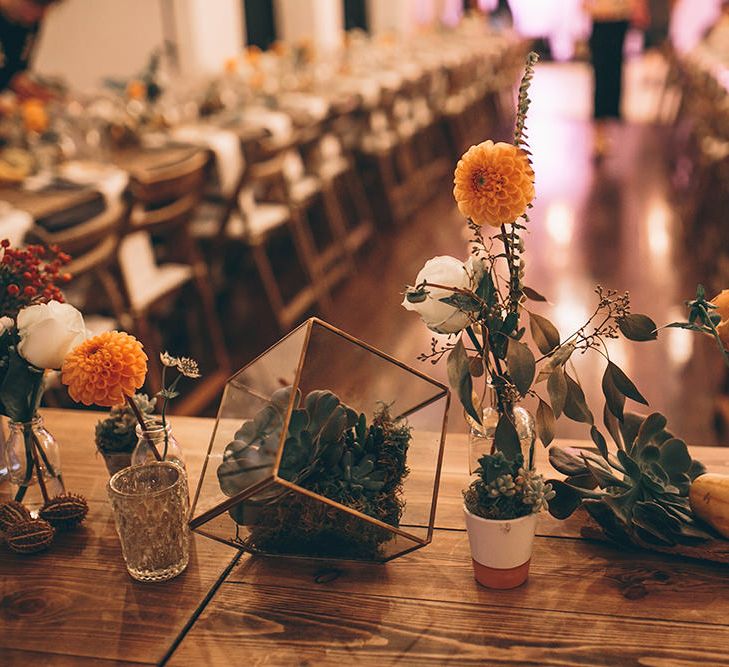 Terrarium & Autumnal Blooms Wedding Decor