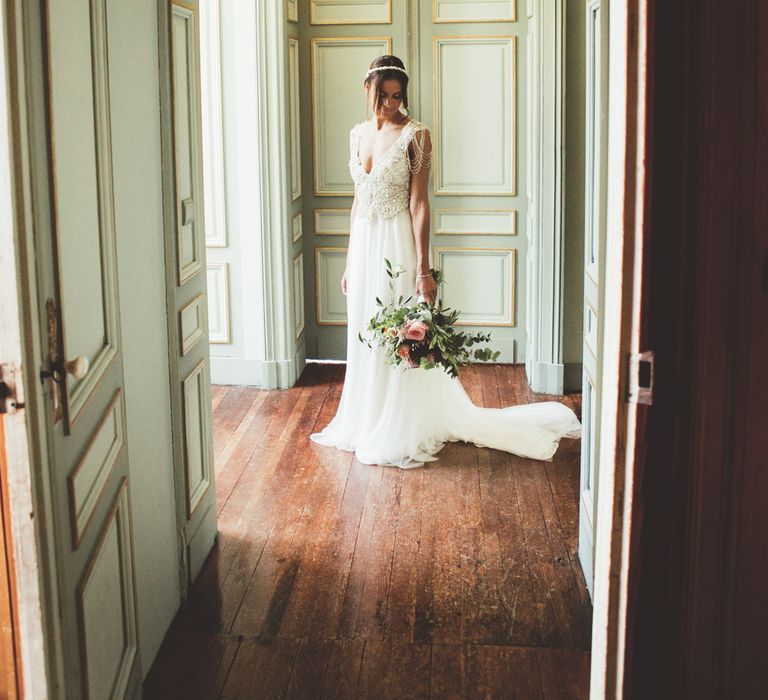 Bride In Embellished Anna Campbell Wedding Dress