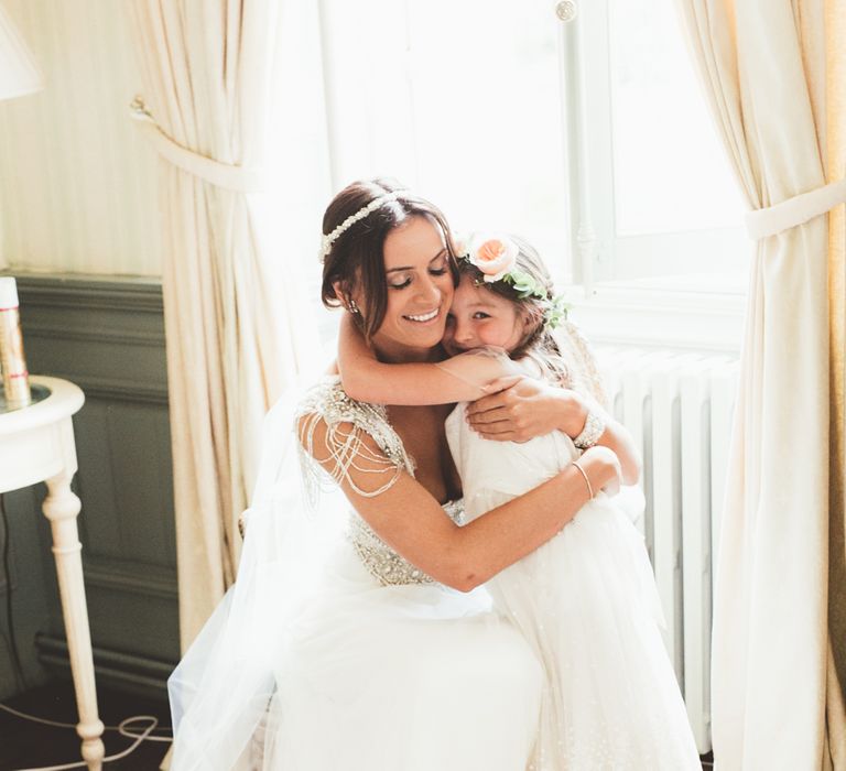 Bride In Embellished Anna Campbell Wedding Dress