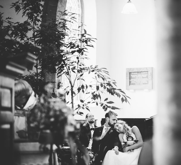 Church Wedding Ceremony | Bride in Catherine Deane Carly Bridal Gown | Groom in Navy Suit | Bright At Home Tipi Wedding | Barney Walters Photography