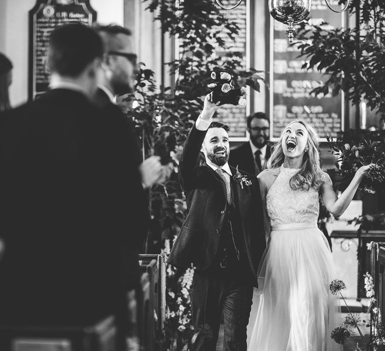 Church Wedding Ceremony | Bride in Catherine Deane Carly Bridal Gown | Groom in Navy Suit | Bright At Home Tipi Wedding | Barney Walters Photography