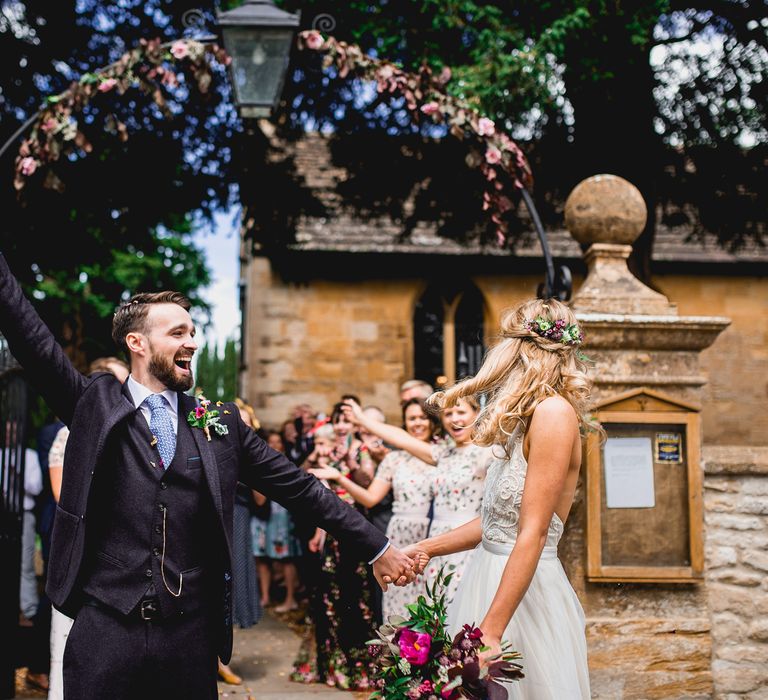 Church Wedding | Bride in Catherine Deane Carly Bridal Gown | Groom in Navy Suit | Bright At Home Tipi Wedding | Barney Walters Photography