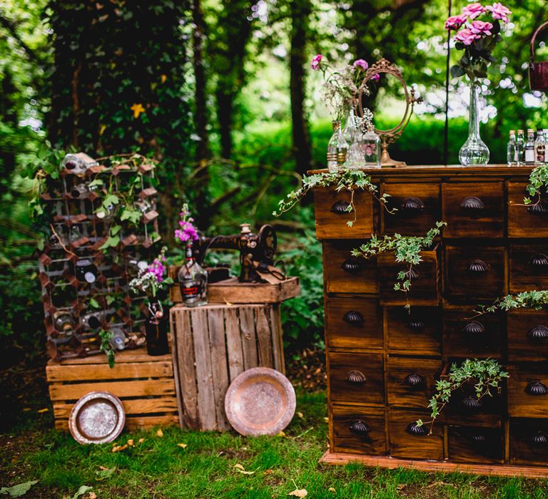 Wooden Draws Wedding Decor | Bright At Home Tipi Wedding | Barney Walters Photography