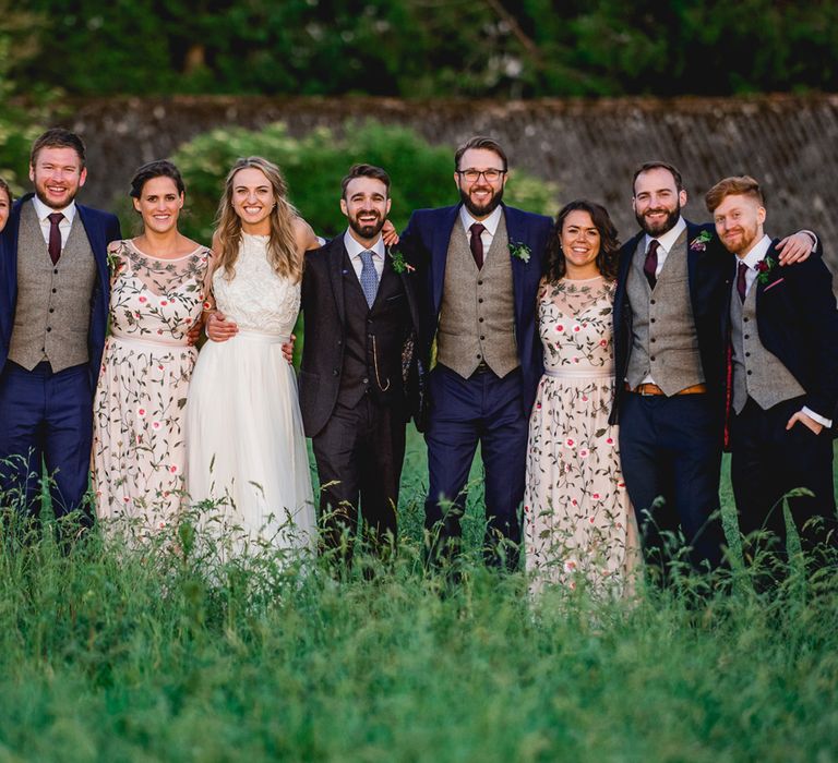 Wedding Party | Bride in Catherine Deane Carly Bridal Gown | Groom in Navy Suit | Bright At Home Tipi Wedding | Barney Walters Photography