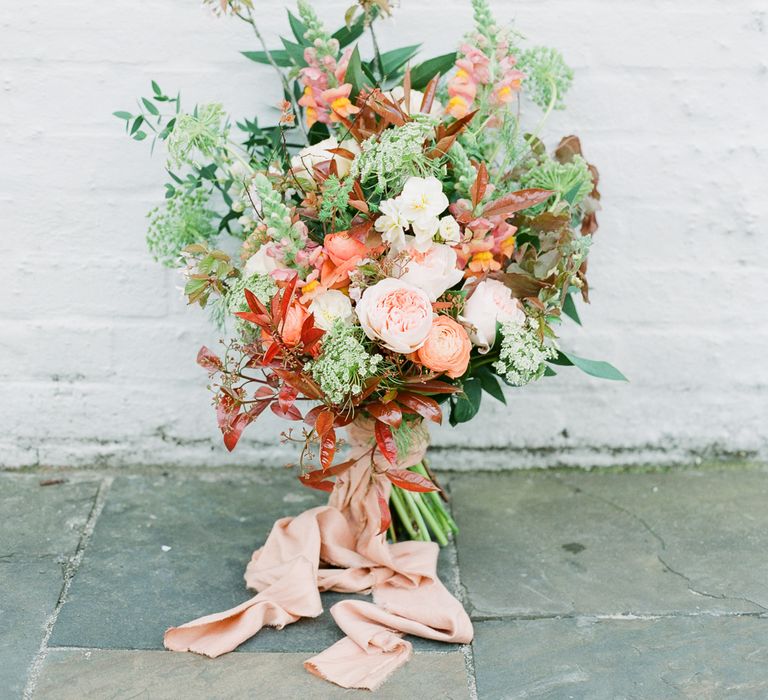 Stunning Wedding Bouquet With Orange, Pale Pinks & Greens