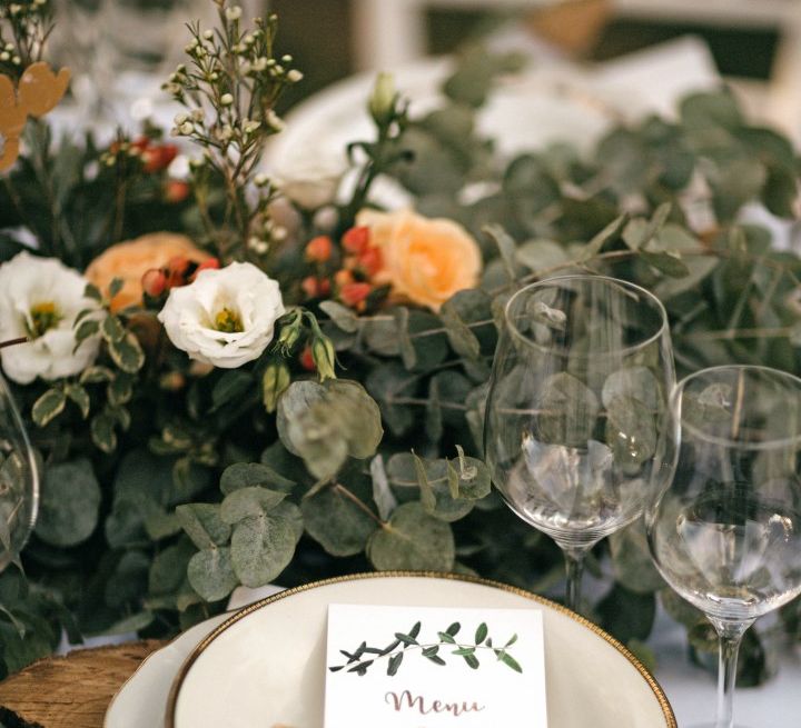 Romantic Outdoor Destination Wedding Umbria With White Linen, Foliage And Gold Accents With Bride In Bespoke Lace Dress And Images From Andrea & Federica