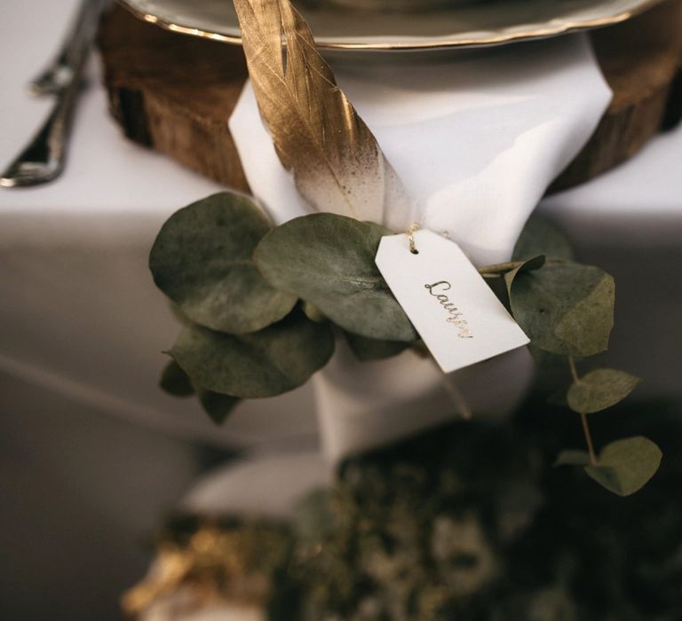 Romantic Outdoor Destination Wedding Umbria With White Linen, Foliage And Gold Accents With Bride In Bespoke Lace Dress And Images From Andrea & Federica