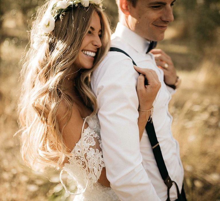 Romantic Outdoor Destination Wedding Umbria With White Linen, Foliage And Gold Accents With Bride In Bespoke Lace Dress And Images From Andrea & Federica