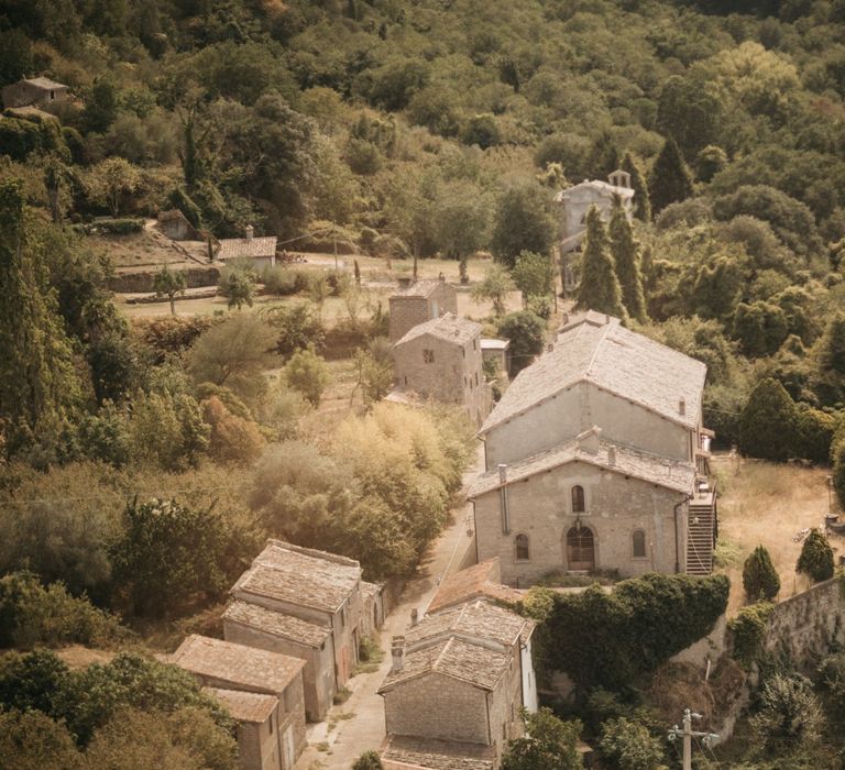 Romantic Outdoor Destination Wedding Umbria With White Linen, Foliage And Gold Accents With Bride In Bespoke Lace Dress And Images From Andrea & Federica