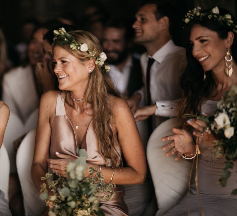 Romantic Outdoor Destination Wedding Umbria With White Linen, Foliage And Gold Accents With Bride In Bespoke Lace Dress And Images From Andrea & Federica