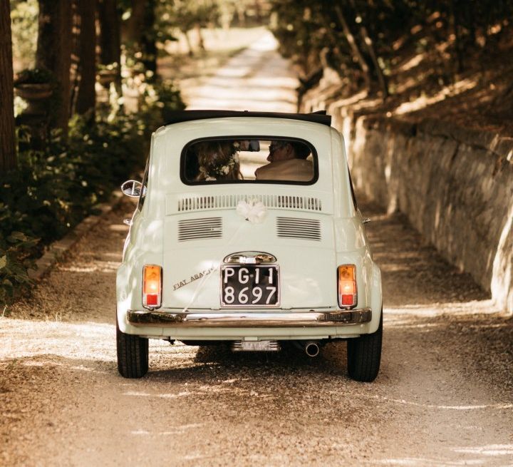 Vintage Fiat Wedding Car Baby Blue