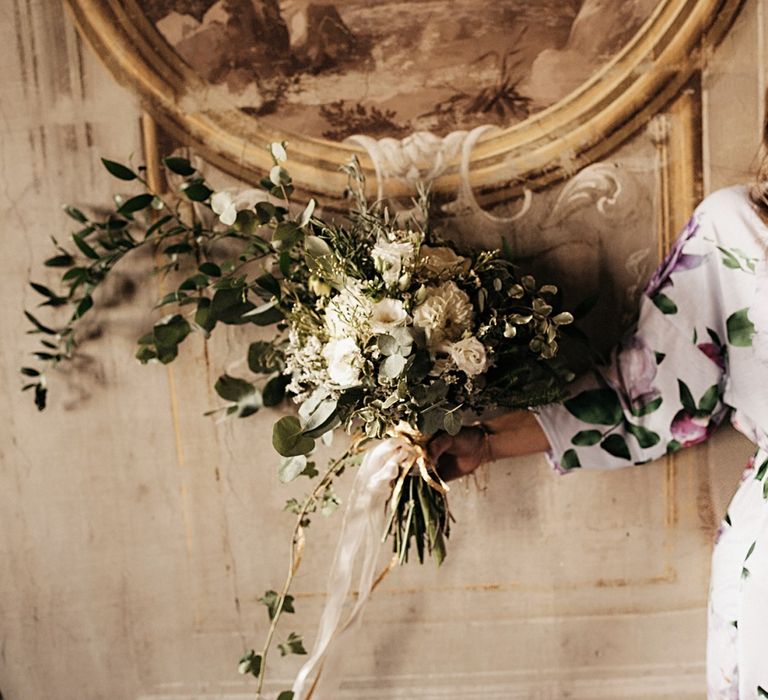 Romantic Outdoor Destination Wedding Umbria With White Linen, Foliage And Gold Accents With Bride In Bespoke Lace Dress And Images From Andrea & Federica