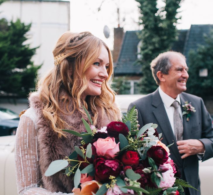 Bride In Faux Fur Jacket For Winter Wedding