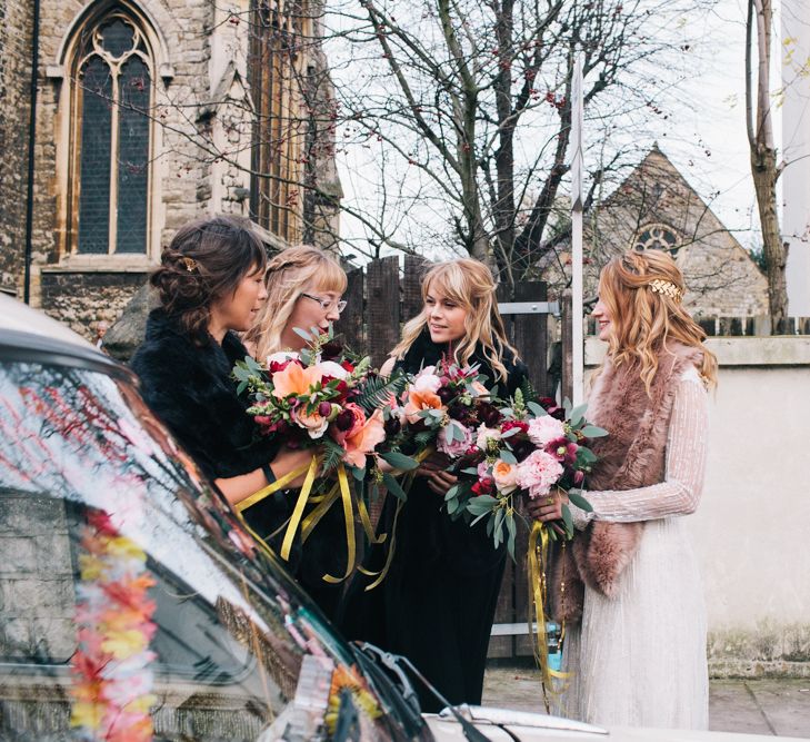 Bridesmaids In Black Dresses