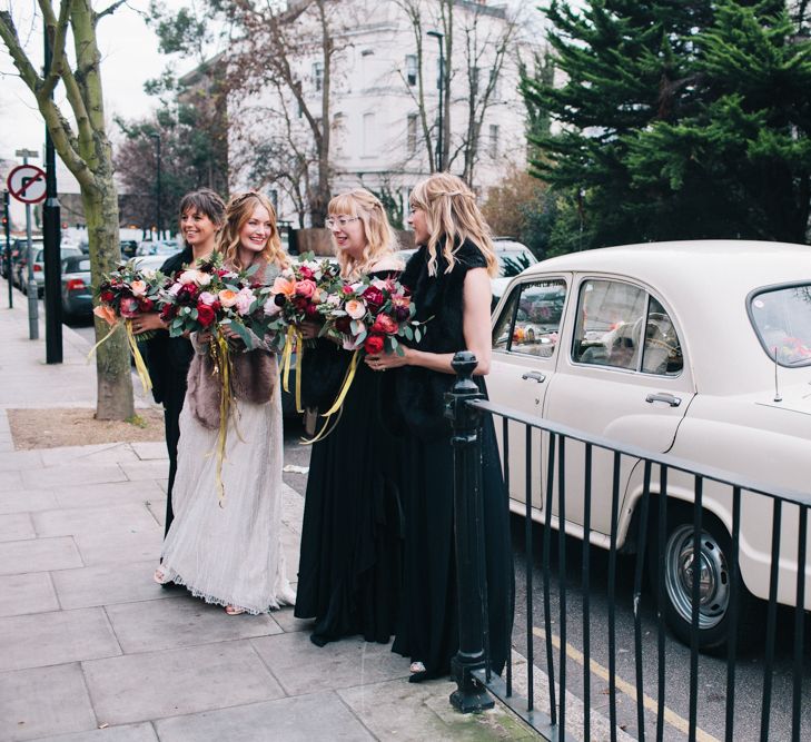 Bridesmaids In Black Dresses