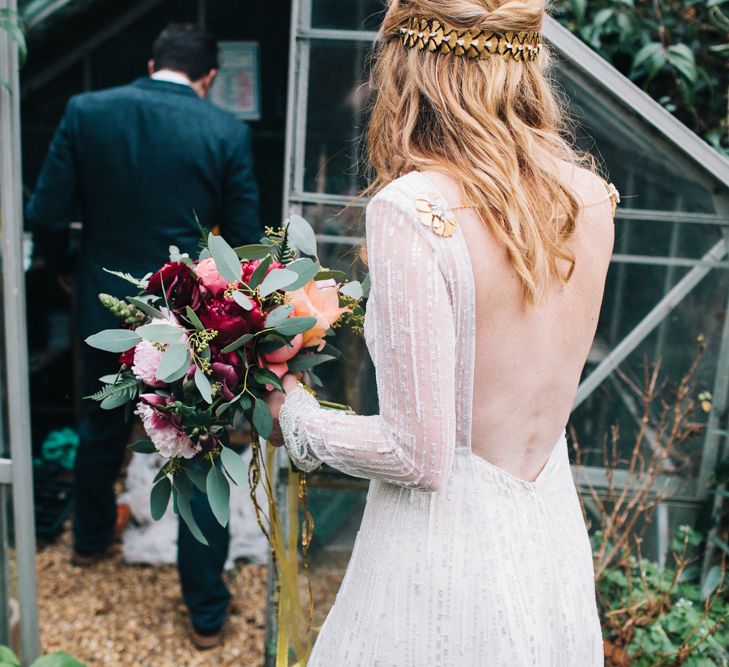 Bride With Bespoke Gold Kelly Spence Head Piece