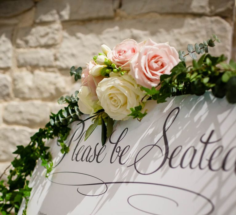 Seating Chart | Classic Pink Wedding at The Tithe Barn in Hampshire | Blink Photography