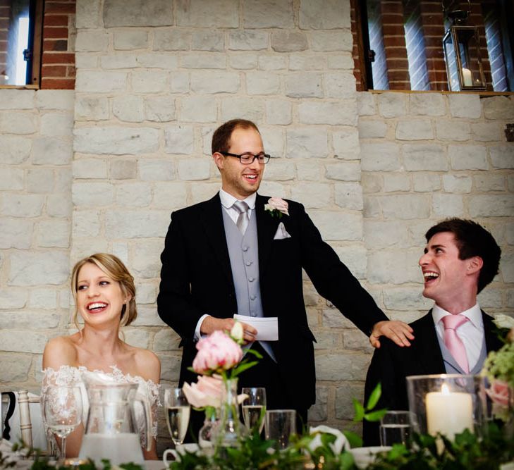 Wedding Speeches | Classic Pink Wedding at The Tithe Barn in Hampshire | Blink Photography