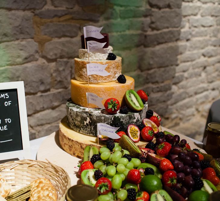 Cheese Tower Wedding Cake | Classic Pink Wedding at The Tithe Barn in Hampshire | Blink Photography