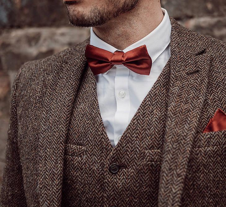 Harris Tweed Jacket & Burgundy Bow Tie