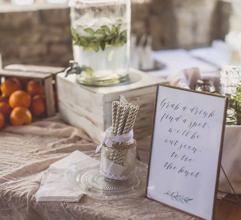 Drinks Station At Italian Wedding // Rustic Luxe Wedding In Tuscany Styled By The Wedding Of My Dreams With Flowers By Passion For Flowers Anna Campbell Bride Images & Film From WE ARE // THE CLARKES