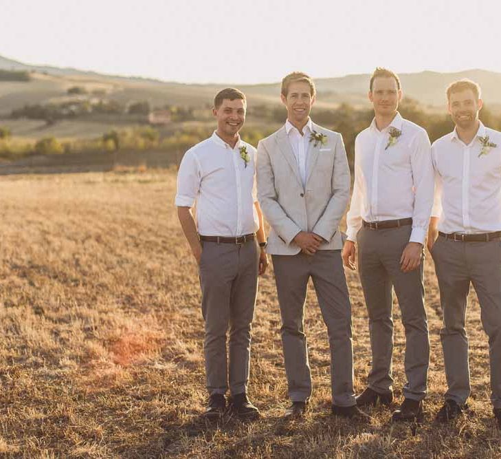 Destination Wedding Groom & Groomsmen In Light Suits