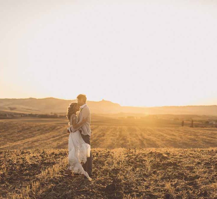 Golden Hour Shots // Bridesmaids In Grey Dresses By Jenny Yoo // Rustic Luxe Wedding In Tuscany Styled By The Wedding Of My Dreams With Flowers By Passion For Flowers Anna Campbell Bride Images & Film From WE ARE // THE CLARKES