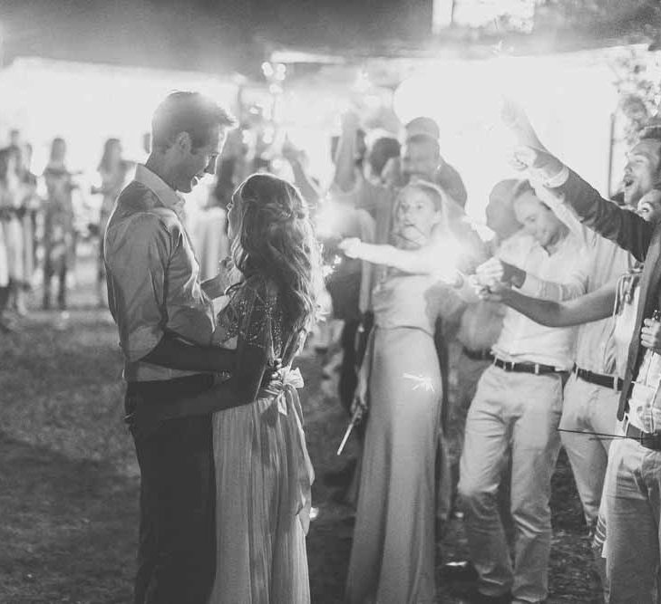 Outdoor Dining At Italian Wedding // Bridesmaids In Grey Dresses By Jenny Yoo // Rustic Luxe Wedding In Tuscany Styled By The Wedding Of My Dreams With Flowers By Passion For Flowers Anna Campbell Bride Images & Film From WE ARE // THE CLARKES