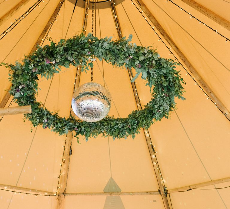 Tipi With Disco Ball & Foliage Chandelier