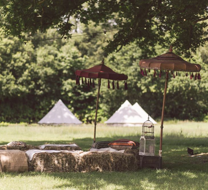 At Home Wedding With Bell Tents and Outdoor Seating Area