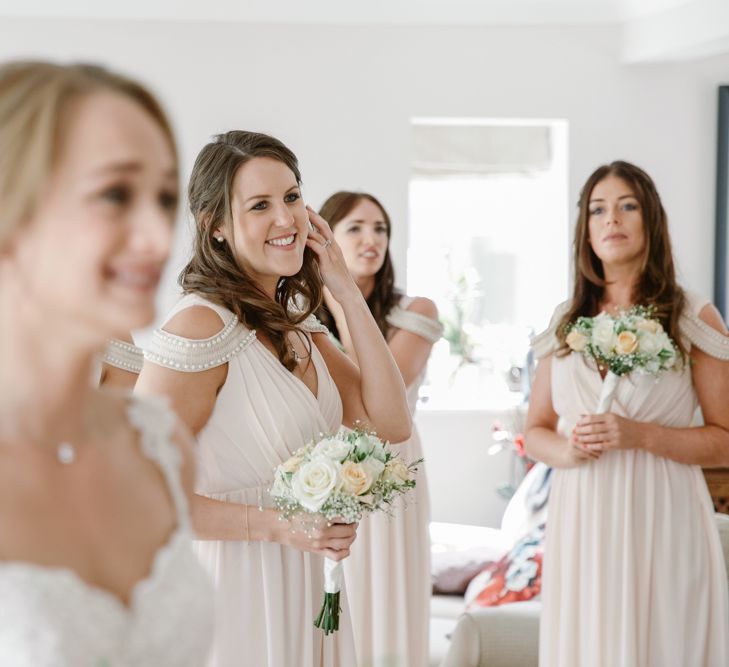 Bride Getting Ready in Naam Anat Bridal Gown | Bridesmaids in Blush Pink ASOS Dresses | Natalie J Weddings Photography