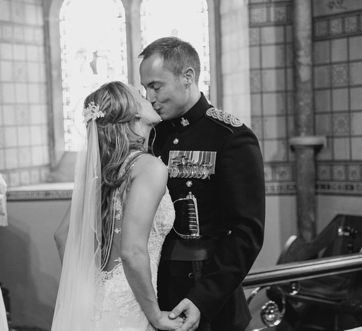 Church Wedding Ceremony | Bride in Naam Anat Bridal Gown | Groom in Military Uniform | Natalie J Weddings Photography