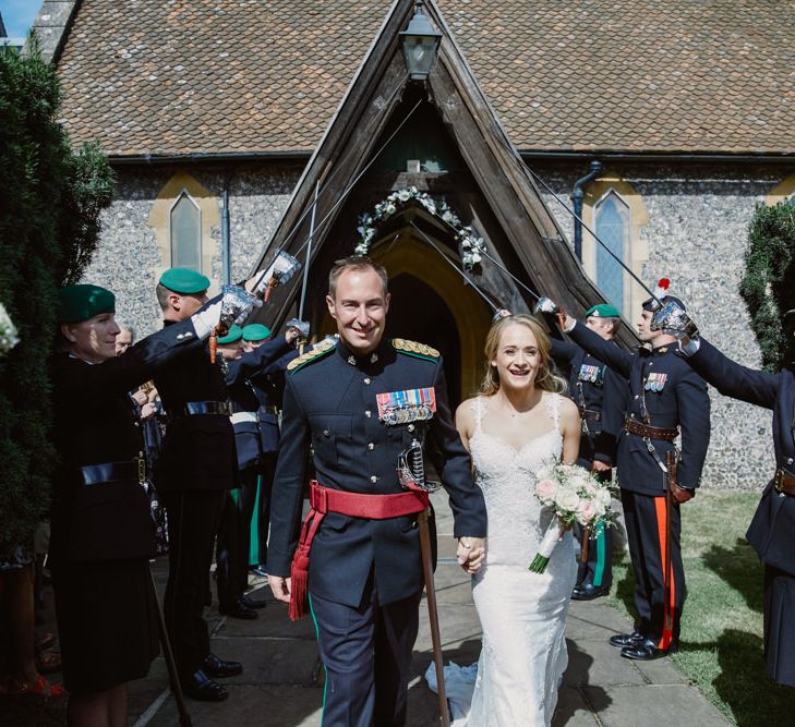 Military Salute | Church Wedding | Bride in Naam Anat Bridal Gown | Groom in Military Uniform | Natalie J Weddings Photography