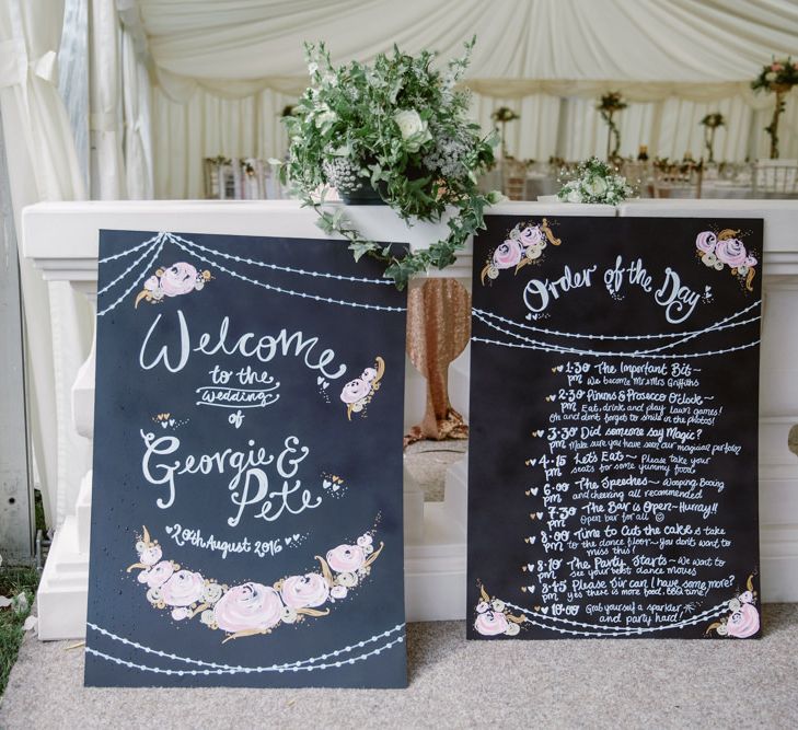 Chalkboard Wedding Signs | Wedding Decor | Pastel Pink Marquee Wedding | Natalie J Weddings Photography