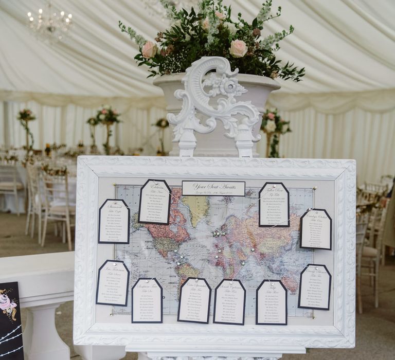 Map Table Plan on Easel | Wedding Decor | Pastel Pink Marquee Wedding | Natalie J Weddings Photography