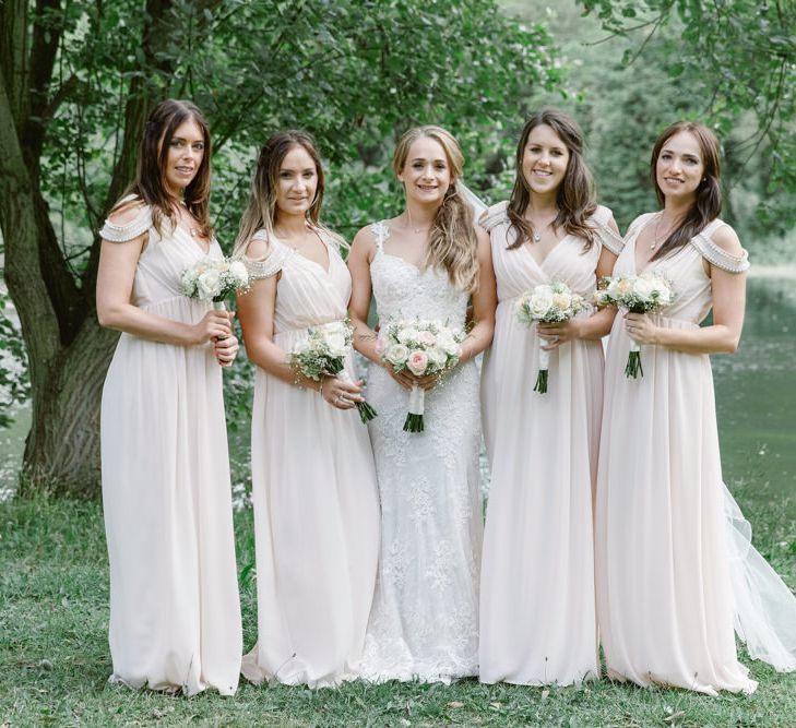 Bride in Lace Naam Anat Bridal Gown | Bridesmaids Blush Pink ASOS Dresses | Natalie J Weddings Photography