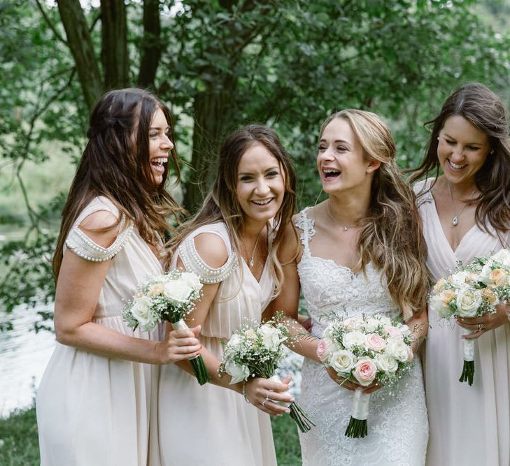 Bride in Lace Naam Anat Bridal Gown | Bridesmaids Blush Pink ASOS Dresses | Natalie J Weddings Photography