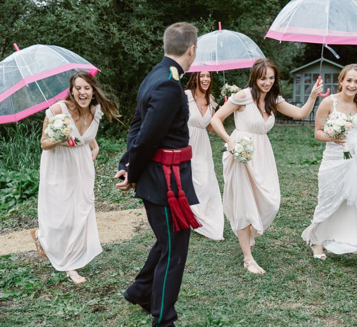 Bride in Lace Naam Anat Bridal Gown | Bridesmaids Blush Pink ASOS Dresses | Natalie J Weddings Photography