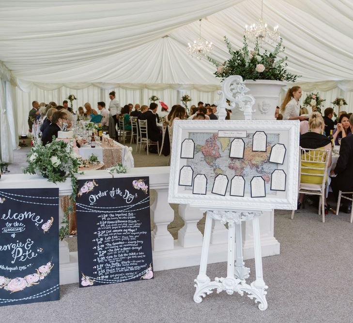 Chalkboard Wedding Signs | Map Table Plan | Wedding Decor | Pastel Pink Marquee Wedding | Natalie J Weddings Photography