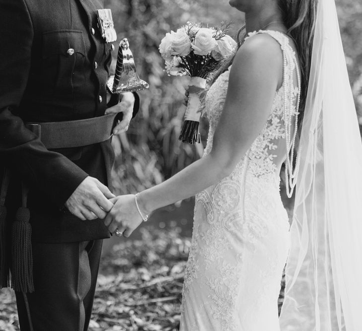 Bride in Naam Anat Bridal Gown | Groom in Military Uniform | Natalie J Weddings Photography