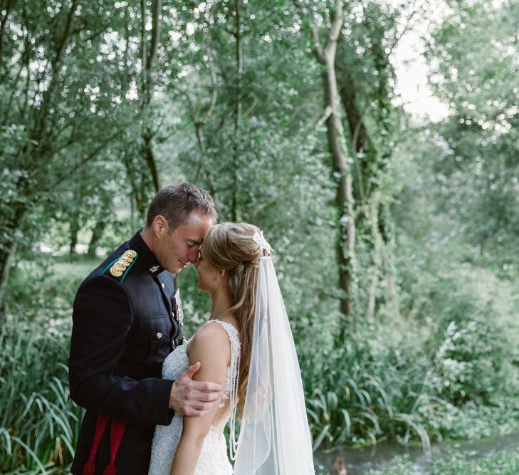 Bride in Naam Anat Bridal Gown | Groom in Military Uniform | Natalie J Weddings Photography