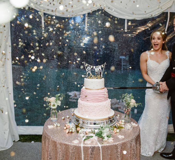 Wedding Cake | Bride in Naam Anat Bridal Gown | Groom in Military Uniform | Natalie J Weddings Photography