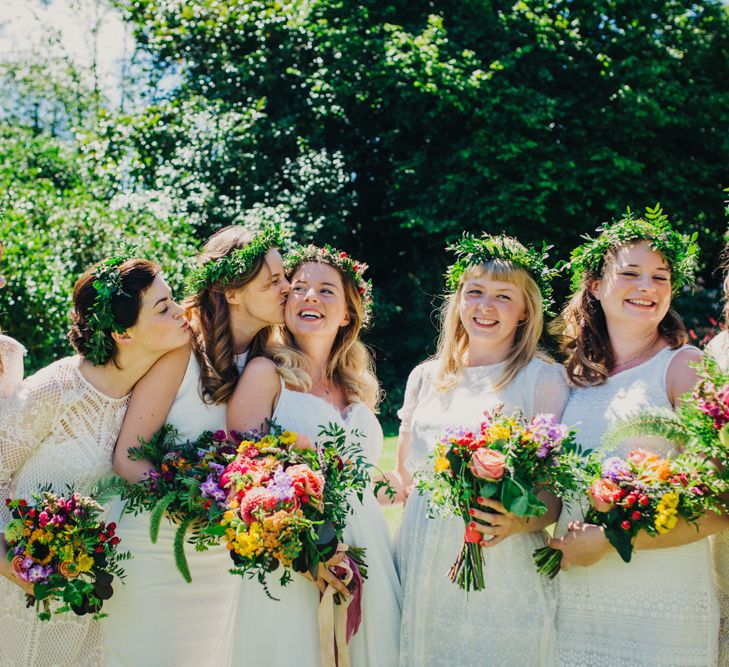 Bride & Bridesmaids in White Dresses